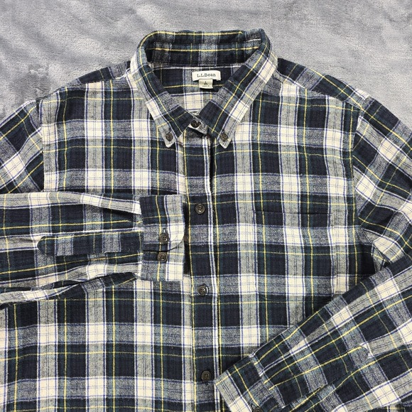 LL Bean Scotch Plaid Flannel Shirt Womens L Reg Blue Tartan Casual Outdoor - Picture 1 of 8